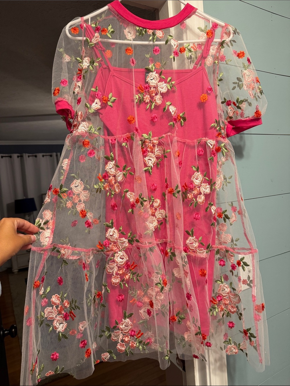 Girls' Pink Floral Embroidered Tulle Dress